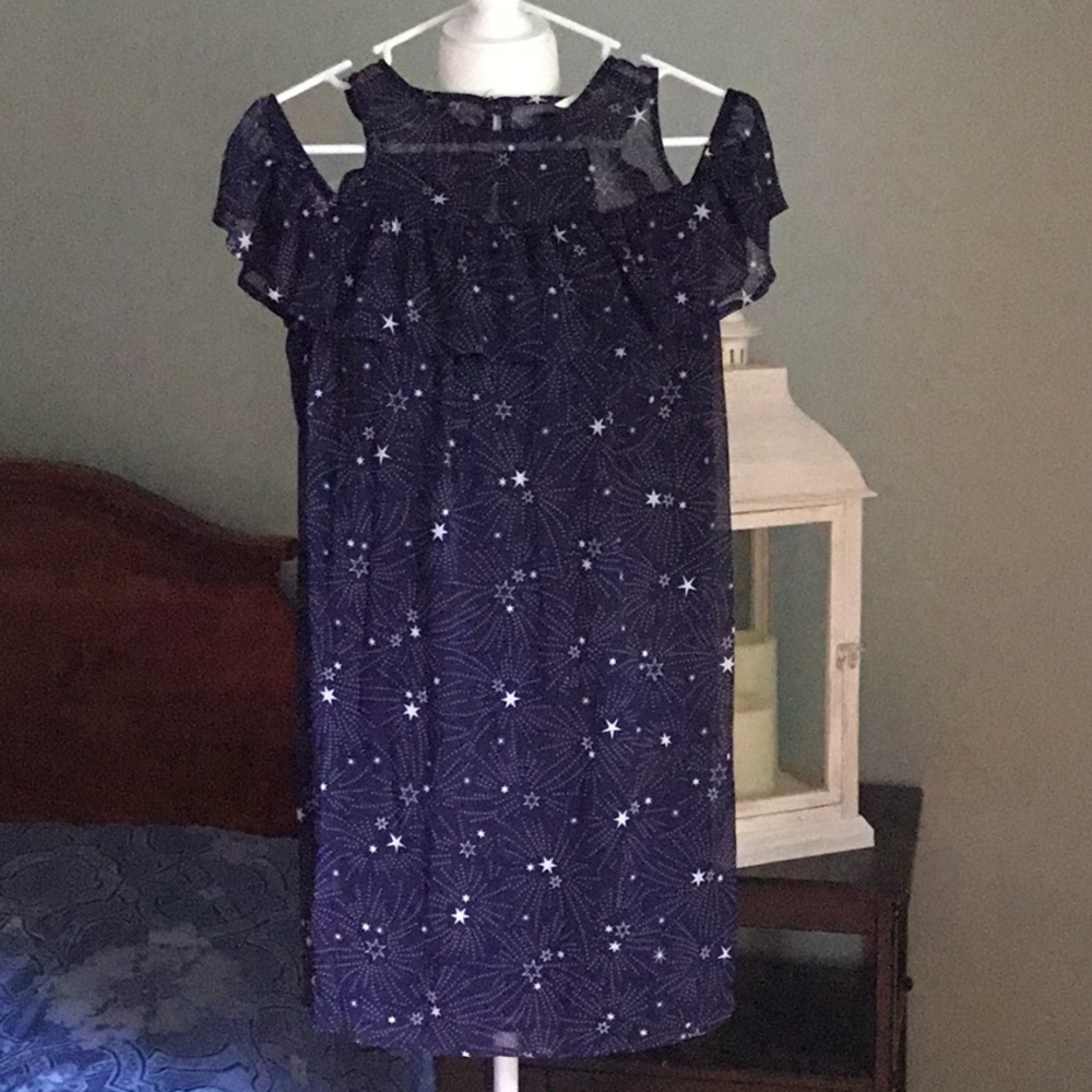 Whimsygoth Cottage Off the Shoulder Navy Summer Dress Navy White stars Size M